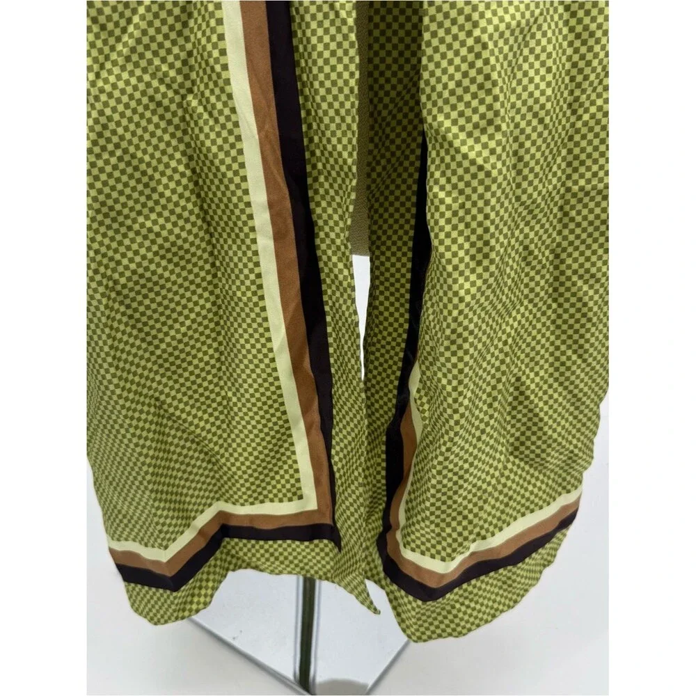 Unbranded Green Checker Print Long Rectangle Scarf Brown Border Wrap Accessory